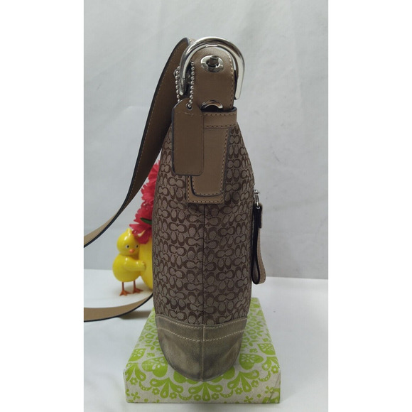 Coach Signature Brown Canvas Suede Zipper Closure Crossbody Shoulder Bag - Picture 3 of 14